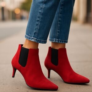 Pic&Pay "Pier" Red Suede Pointed toe Pull-on ankle boots  2.5" heel